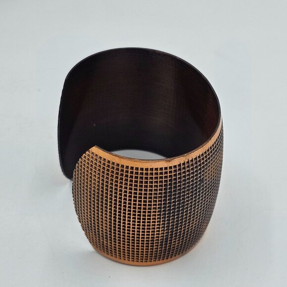 Textured Grid Solid Copper Wide Open Cuff Chunky Bracelet Adjustable - Picture 8 of 10